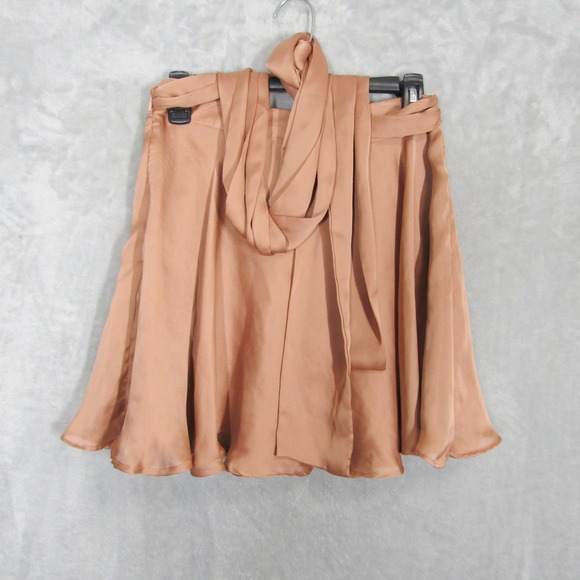 Free People Kas Skirt Mini Small Chiffon Skater Tie Flowy Brown Party Cocktail - Picture 1 of 9